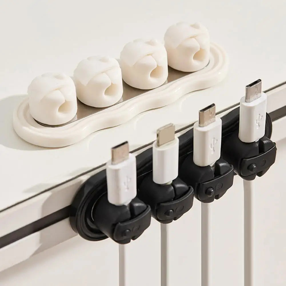 Magnetic Cord Holder with 4 Slots Adhesive Desk Cable Organizer Wire Management Clip Charging Cord Keeper for Home Office