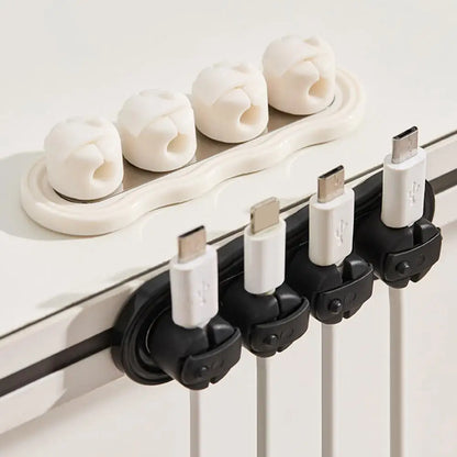 Magnetic Cord Holder with 4 Slots Adhesive Desk Cable Organizer Wire Management Clip Charging Cord Keeper for Home Office